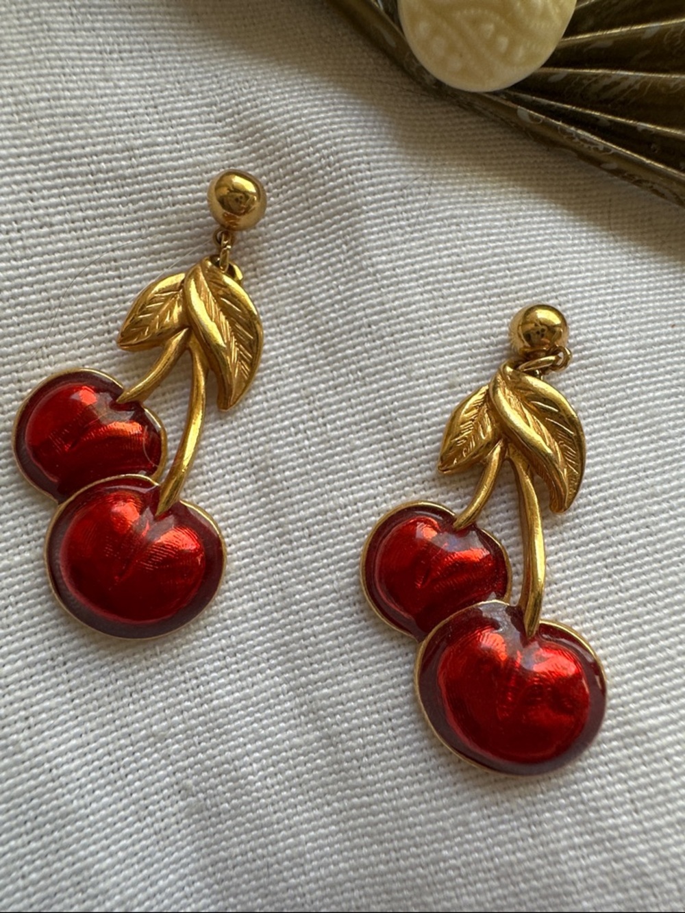 Avon Vintage Red Enamel and Gold-Tone Cherry Drop Post back Earrings - Picture 2 of 11